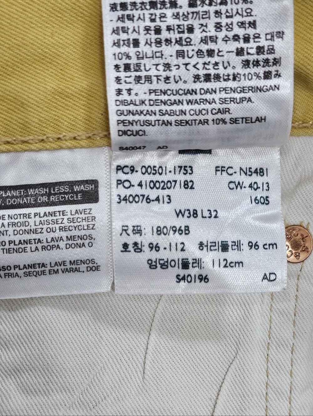 Levi's 501 Men's Size 38x29 Altered Button Fly Denim Mustard Yellow - Picture 8 of 10